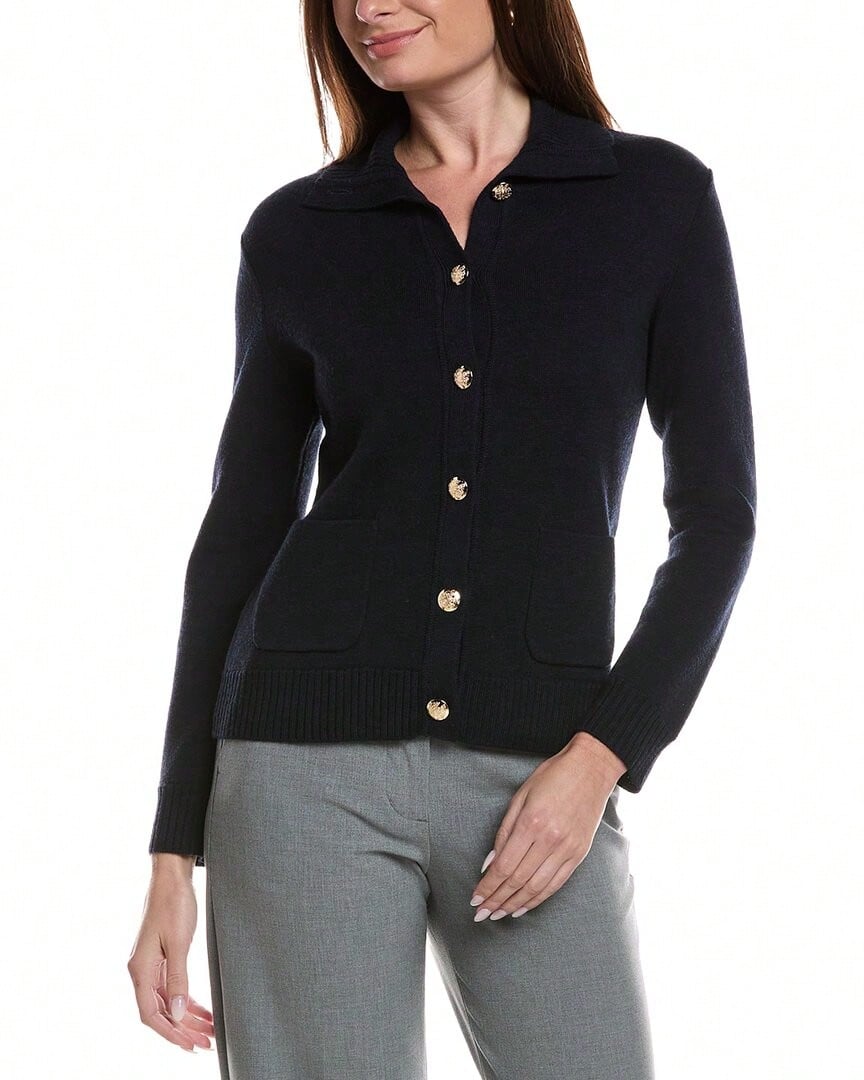 Bruno Magli Merino Wool Epaulet Sweater Jacket - Hải quân - Xem 1