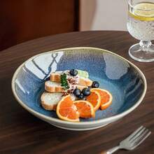 1pc (5.91*1.77*8.86inch) Handmade Large Capacity (1100ML) Ombre Blue Ceramic Bowl, Suitable For Dining And Home Use, Vintage Asymmetrical Rice Bowl, Crackle Glaze, Fruit Bowl, Unique Shape - Multicolor - View 3