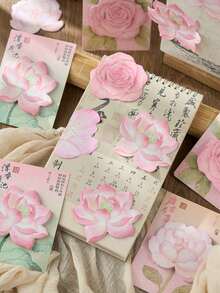1pc Random Floral Shaped Sticky Notes Memo Pad, Student Office Supplies,School Supplies,Back To School - 彩色 - 查看 8