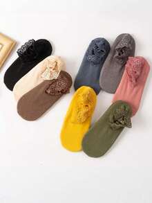 6/1pair Women's Boat Socks, German Fleece Autumn And Winter Warm Mid-Calf Silicone Non-Slip Thickened Lace Trim Winter Floor Socks - Multicolor - View 7