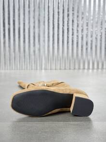 Botas altas delgadas de moda para mujer, nuevas botas de montar hasta la rodilla para otoño/invierno, botas altas versátiles de tacón grueso y alto, botas altas de tacón medio cuadrado y elásticas - Albaricoque - Ver 6