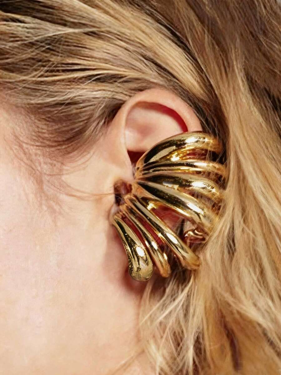 Khuyên tai kim loại hình thanh ngang bất đối xứng kiểu cổ điển ZAA, phụ kiện trang sức cá nhân hóa dành cho phụ nữ dự tiệc, năm 2025. - Vàng - Xem 1