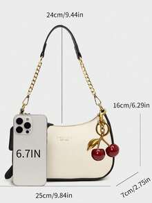 2025新款时尚经典百搭字母图案纯色PU皮革新月形单肩/腋下包，Y2K风格单肩/腋下包，适合购物，可斜挎 - 黑與白 - 查看 5