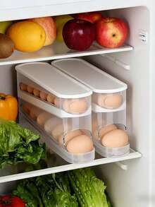 Space-Saving Refrigerator Side Door Rolling Egg Storage Box - Plastic Material, No Battery Required, Double-Layer Transparent Compartments For Easy Egg Access And Organization, Kitchen Refrigerator Storage Rack, Refrigerator Egg Storage Box - Multicolor - View 3