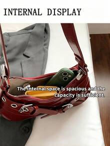 1PC Y2K Gothic Fashionable Type Rivet Decoration Vintage Block Decoration Women's Shoulder Bags And Shoulder Botes Are Adjusted For Daily Travel, Perfect For Music Festival, Rock Style Bag For Women, Fashionable Burgundy Bag, Retro Inspired Bag For Women - Nhiều màu - Xem 5