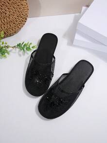 2026 Spring/Summer Minimalist Lightweight Mesh Women's Handmade Solid Color Slide Sandals - Black - View 4