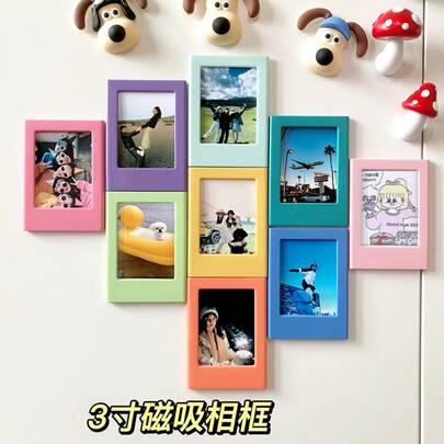 1pc/Set Magnetic Photo Frame, Reusable Magnetic Photo Wall For Instant Camera Photos, Suitable For Fridge, Office Desk, Whiteboard Decoration, Mini Desktop Photo Frame, Designed For Instant Camera Photos, Easily Display Your Precious Memories, Ins Style, Mini 3-Inch Magnetic Frame For Instant Camera Mini Photos, Fridge Magnet, Office & Kitchen Decor