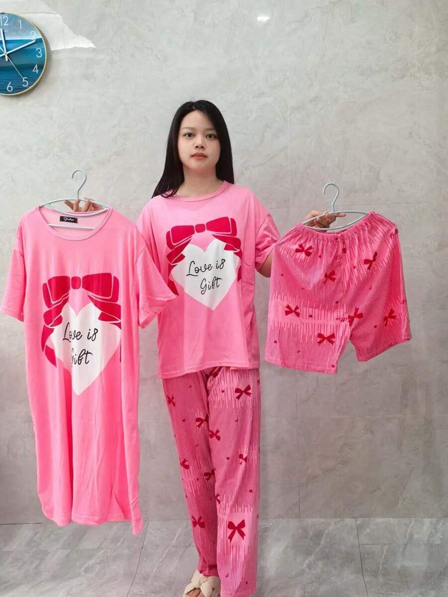 Conjunto de pijama de 4 piezas para mujer Conjunto de pijama de mujer Un regalo perfecto para el Dí - Rosa vieja - Ver 1