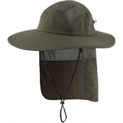 Mens UPF 50+ Sun Protection Cap Wide Brim Fishing Hat With Neck Flap