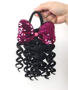 1pc New Ponytail Hair Extension, Curly Wavy Style, Private Label, Suitable For Black Girls - Natural Black - View 6