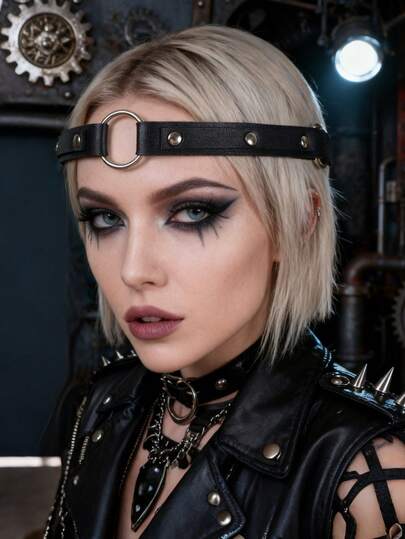1PC Alternative Fashion Leather Headband – Bold O-Ring Design For Punk, Gothic & Steampunk Styles