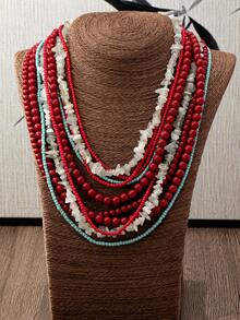 1pc Bohemian Style Multilayer Beaded Necklace, Fashionable Charm, Suitable For Women's Daily, Party, Travel Wear Or Gift - Multicolor - View 2