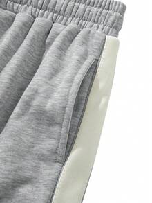 女式抽绳条纹直筒休闲街头时尚裤 - 灰色 - 查看 6