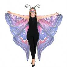 Moth Wings Costume For Women - Pink Purple Fairy Moth Wing Shawl With Butterfly Antenna Headband Multicolor Mask Set Cosplay Costume For Adult Halloween Party Dress Up Daily Photo Prop - 如圖 - 查看 3