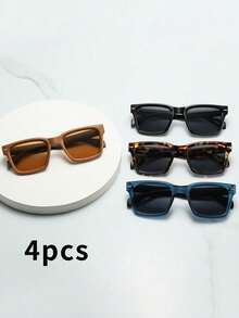 4pcs/Set Retro Square Frame Stylish High-End Fashion Glasses For Men (Suitable For Driving, Travel, Casual, Vacation, Outdoor, Sports, Daily Use) For Summer Beach Vacation,Outdoor,Travel - 4-piece Set - View 7