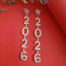 Women's Elegant Rhinestone 2026 Long Drop Earrings - With Chains - - New Year Party Jewelry, Birthday & Anniversary Gifts - - Year-Round Glamour For Everyday Special Occasions, Celebration Accessories, Festive Design, Intricate Detailing