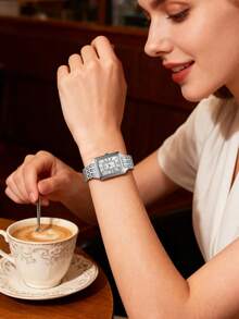 Fossil Women's Raquel Quartz Stainless Steel Three-Hand Watch, Square Series, Stainless Steel Case/Crystal Dial, 26mm Case Diameter - Silver + Silver - View 4