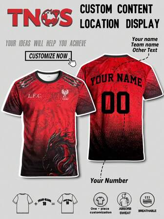 Personalized Jersey With DIY Name, Number And England Team Name & British Men's And Youth Football Jerseys & European Outdoor Sports, Fitness, Running And Football Shirts & With Flame Bird, Fire Phoenix, Mersey City Style Prints & Suitable For Merseyside Football Games, Football Training, Daily Fitness And Leisure Gifts & Commemorative For British Fans