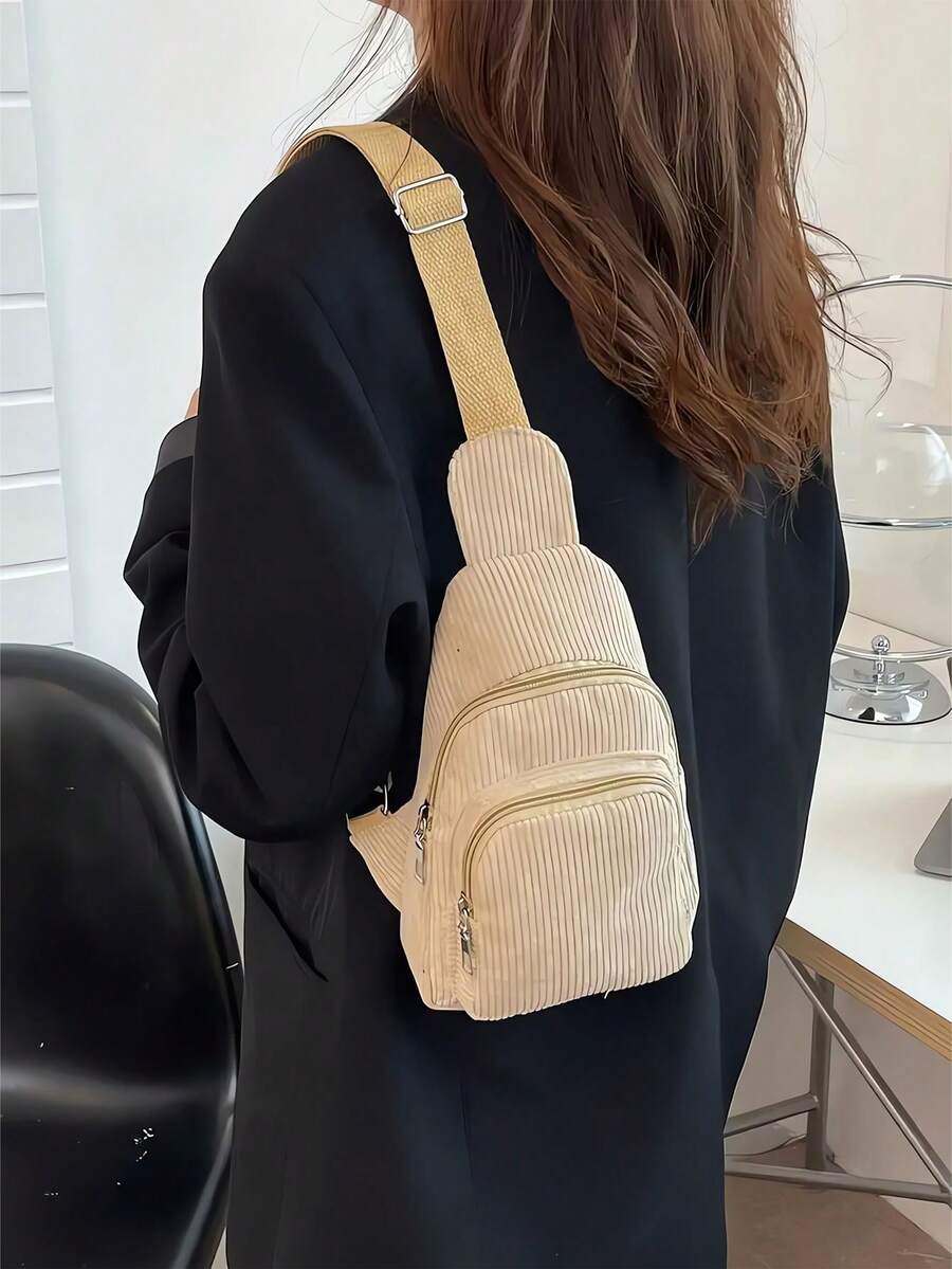 Lightweight Chest Bag Crossbody Bag Casual Waist Bag Simple Corduroy Shoulder Bag Daily Versatile Sports Bag Outdoor Portable Sling Bag For Men And Women Vacation Travel Camping Hiking Gym Christmas Holiday And Daily Use Travel Essentials