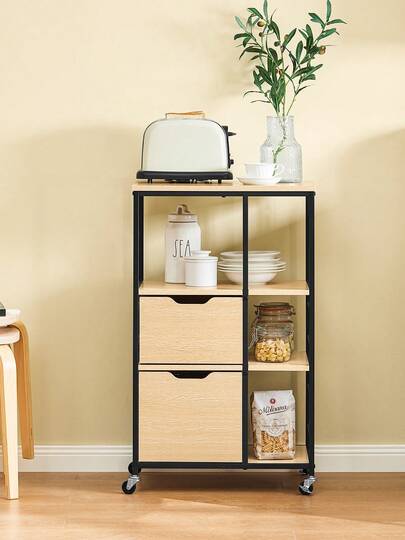SoBuy Kitchen Trolley Drawers Shelves, Serving Trolley, Side Table, Rolling Tea Bar Shelf Wheels, Approx. 53x89x37cm (WxHxD), FKW111 view 2