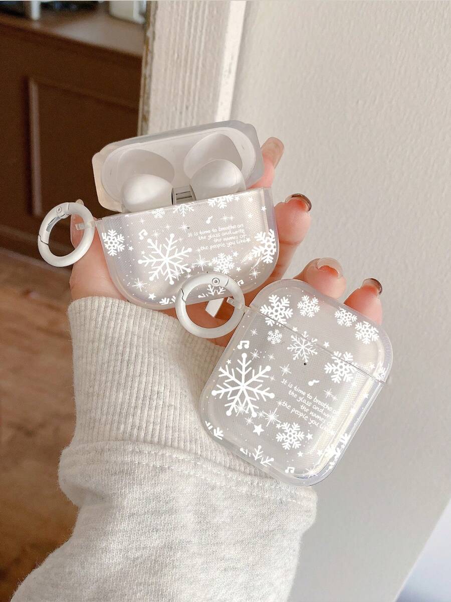 1 قطعة غطاء سماعة أذن بتصميم رسمة ثلج لفصل الشتاء والعيد المجيد، غطاء سماعة أذن شفاف مزين بنص إلهامي، مقاوم للسقوط، يتضمن 1 قطعة حامل سير لغطاء سماعة الأذن، مناسب للاستخدام في عيد الميلاد والشتاء واليومي، متوافق مع غطاء سماعات الأذن اللاسلكية الحقيقية، وغطاء أبل، هدية مثالية لعيد الميلاد ورأس السنة