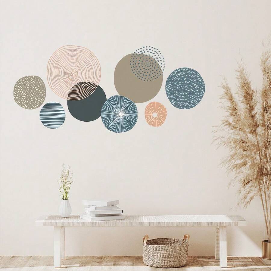 1/2pcs Sheet Striped Circular Geometric Pattern Wall Decal, Made Of Vinyl, Easy To Peel And Stick, Removable, Suitable For Children's Rooms, Bedrooms, Playrooms And Living Rooms. - Multicolor - View 1