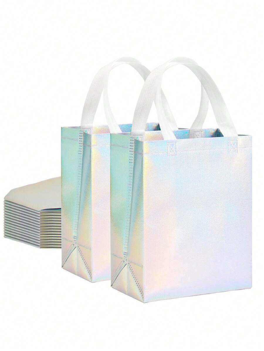 10个装 - 彩虹闪光礼品袋,8x4x10英寸全息可重复使用礼品袋,带提手和坚固底座,激光闪光手提袋,非常适合生日、婚礼、单身派对、派对礼品、节日礼物。 - 彩色 - 查看 1