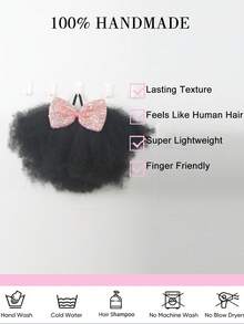 1pc Bow Clip And Go Afro Kinky Marley Ponytail With Elastic Band Soft Hair Girl Braided Ponytail For - Black - View 5