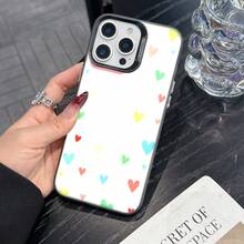 Colorful Silver Apple Phone CasePastel Hearts On White BackgroundCompatible With  11 To  17 Models The Cases Lens Protection Function Ensures The Camera Remains Undamaged During Shooting  Guaranteeing Image Quality - Black - View 1