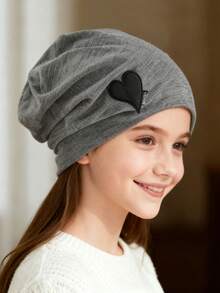 1件新款针织无檐帽，防风睡帽，宽松百搭，保暖帽，心形帽，男女皆宜。