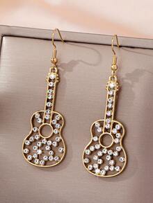 一对简约百搭的音乐主题奢华空心吉他耳环，适合音乐节、派对和度假佩戴。 - 白色 - 查看 4