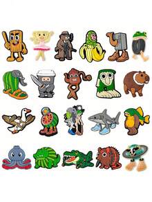 13/15/21/30件套趣味意大利脑残鞋饰套装，PVC材质，沙滩包装饰鞋饰，鞋履配件，生日、圣诞节、情人节、万圣节派对礼物，鞋子，春夏精选，伴娘礼物，房间、卧室装饰，沙滩，旅行，男女皆宜，度假必备 - 彩色 - 查看 15