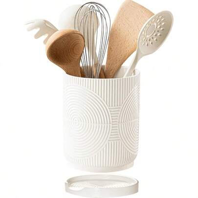 7.2 Soporte de cerámica para utensilios de cocina con reposaespátulas para espátula, cuchara, organizador de utensilios de cocina con diseño elegante, ideal para cocinas del hogar y regalos de inauguración de casa, color blanco