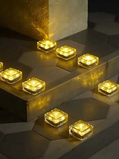 1/4/6/8pcs Outdoor Solar Powered Fake Ice Brick Lights, Solar Stair Lights | Ground Lights, Warm Light Indoor Decorative Atmosphere Lights, Tabletop Decor Lights, Acrylic Waterproof LED Christmas Night Lights, Outdoor Solar Christmas Lights, Portable Outdoor Safety Lighting, Holiday Lighting Decor, Suitable For Holiday Gatherings, Yard, Balcony, Path, Garage, Garden, Ranch, Fishing, Walking Path, Farm Lighting, Christmas, Halloween, Back To School Gift