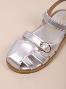 Girls' Outdoor Sandals, Summer New Style, Round Toe Hollow Rhinestone Sticker, Non-Slip, Fashionable & Elegant, Children Flat Beach Sandals - Silver - View 7