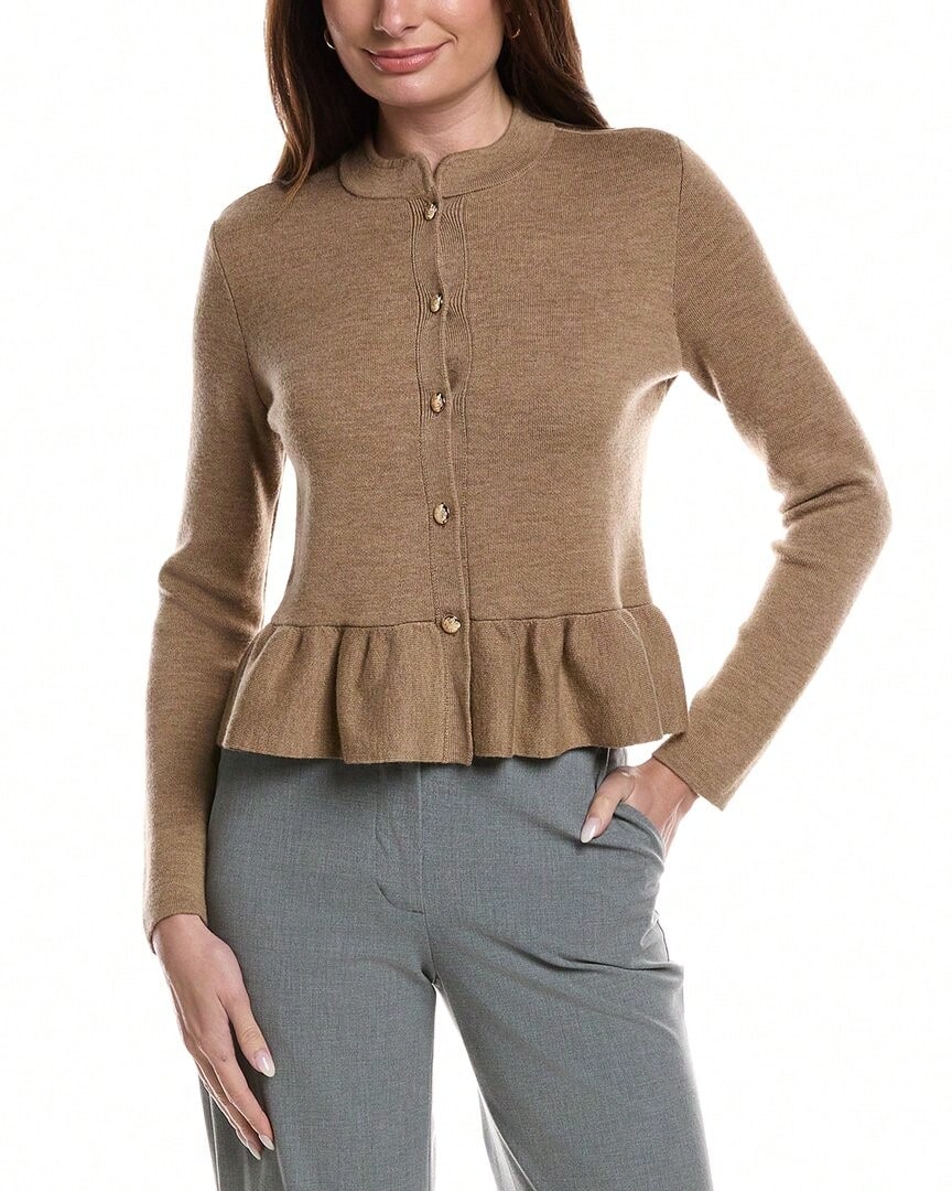 Bruno Magli Merino Wool Peplum Sweater Jacket - Nâu - Xem 1