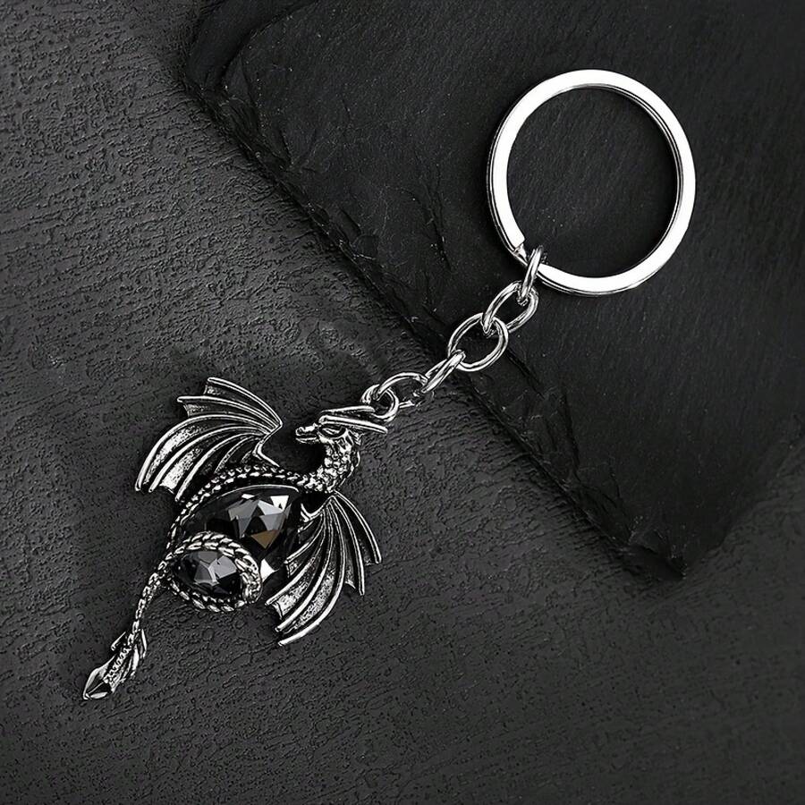 1pc Fashion Retro Cartoon Dragon-Shaped Glass Keychain Backpack Accessory For Men - Multicolor - View 1