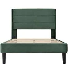 Upholstered Bed 90 X 200, Bed Frame With Mesh And Headboard, Padded Double Bed, Dark Green Velvet Textile Cover, Modern And Timeless Design, Youth Bed (With Mattress) - Green + Velvet + 90cm*200cm - View 10