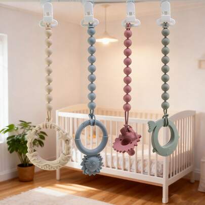 Baby Pacifier Clip Without Pacifier/Teething Toy, Silicone Bead Pacifier Clip, All-In-One Silicone Hanging Strap, Fruit & Vegetable Teething Hanging Strap, Teething Rod Teething Toy Pacifier Clip, Suitable For Newborns 9 Months And Above