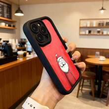 Cubierta de teléfono con borde negro y parte trasera roja con estampado de gato navideño usando gorro de Santa Claus para uso diario en cafeterías y espacios casuales Aplicable a los teléfonos de la serie Apple y Galaxy - Burdeos - Ver 6