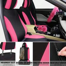 48 Pcs Pink Car Seat Cover Set Full Car Seat Covers Front Rear Seat Covers Plush Steering Wheel Cover Seat Belt Car Mat Car Air Conditioner Trim Car Accessories For Women - Xám - Xem 6