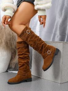 Bottes mi-mollet style vintage à enfiler pour femmes grandes tailles - marron foncé - Voir 6