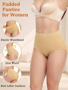 Women Padded Booty Pants Body Shaper Briefs Underwear Panty Butt Lifter Hip Enhancer Underpants - Beige - View 3