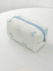 Light Blue Bow Print Large Capacity Makeup Bag, Multi-Functional Cosmetic Organizer Pouch, Wallet Style Storage Bag, Portable Makeup Brush Holder, Zipper Closure Organizer Bag For Skincare, Cosmetics, Lip Balm, Sunscreen, Hand Cream, Earphones, Coins, Stationery, Small Items, Travel Essential, Cruise Essential, Dorm Essential, Cosmetic Bag, Cosmetic Storage Box, Cosmetic Organizer, Clutch, Women's Clutch, Women's Gift, Christmas Gift, Great Gift For Her - Baby Blue - View 15