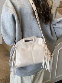 2025 New Arrival Unique Design Tassel Handbag, Personalized Fashion Versatile Tote Bag, Casual Commute Shoulder Crossbody Bag,Fringe Bag - Beige - View 4