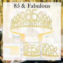 85th Birthday Decorations For Women,  85th Birthday Gits For Her Birthday Decorations Set- It's My Birthday Crown And Sash With 85 & Fabulous, Happy 85th Birthday Tiara Birthday Party{Inchcolorinch:InchGoldinch} - Gold - 查看 4