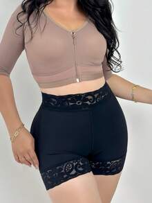 Women's High-Waisted Lace-Trimmed Hip-Lifting Pants Are Suitable For Abdominal Control And Hip Shaping, And Can Be Worn Daily-Faja Body Shaping Girdle,Summer Chic Gym Athletic Shorts Women's Shorts - 黑色 - 查看 4