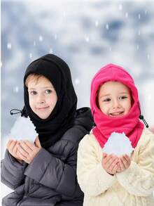 儿童毛绒保暖耳罩围巾二合一帽子,加厚冬季滑雪骑行面罩连帽围巾,男女童均适用 - 彩色 - 查看 12