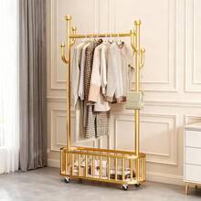 Techigher Clothes Rail Rack With Wheels 360° Lockable, Freestanding Coat Rack Tree With Bottom Basket Storage, Metal Hanging Garment Rack For Bedroom Living Room Entryway,  80CM/100CM Wide, Gold - Gold - View 3