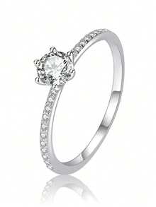 1pc 925 Sterling Silver 0.4 Carat Round Moissanite Ring, Suitable For Women's Daily Wear, Comes With GRA Certificate And Gift Box - 0.4CT Per Piece - View 10